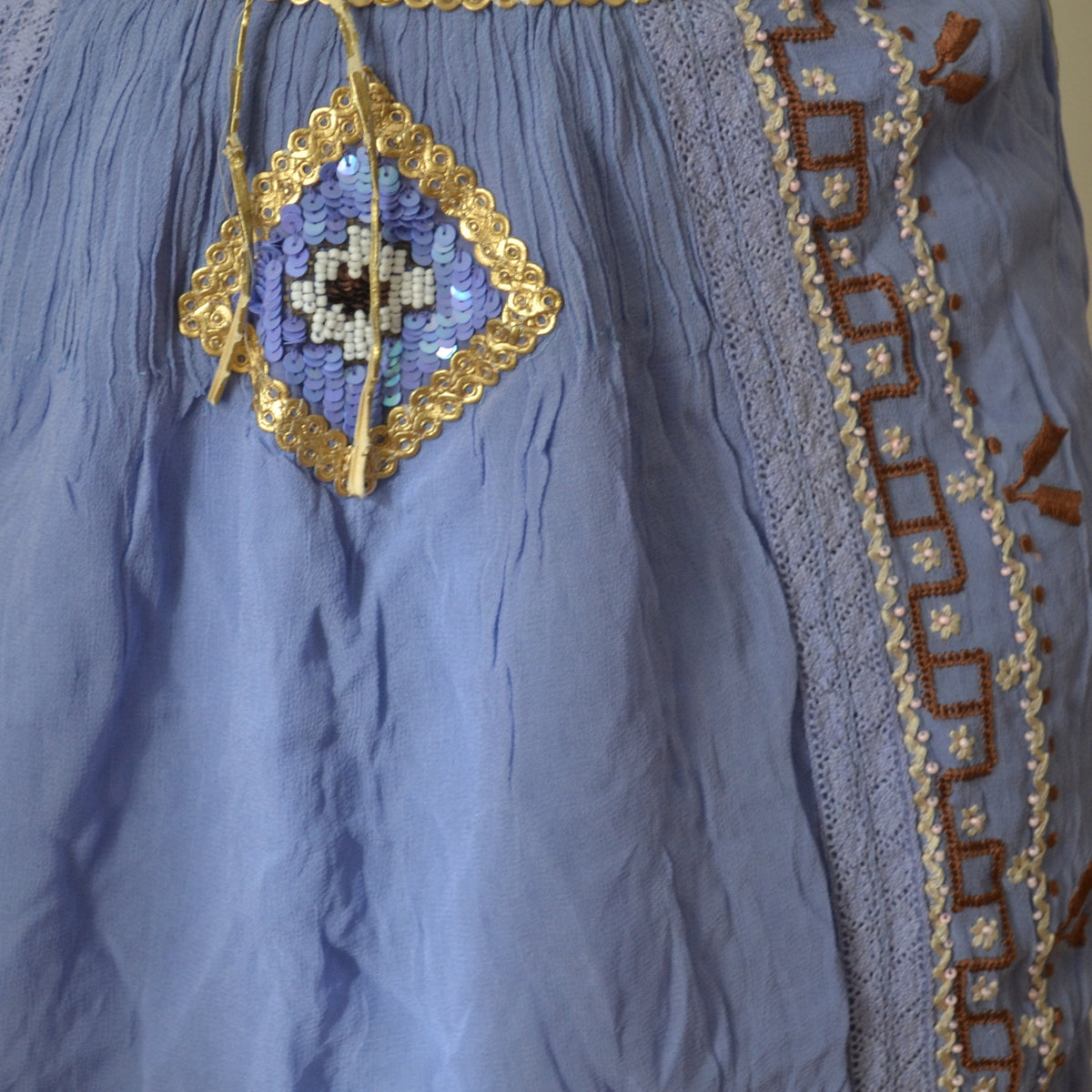 Vintage Blue Embroidered Skirt L