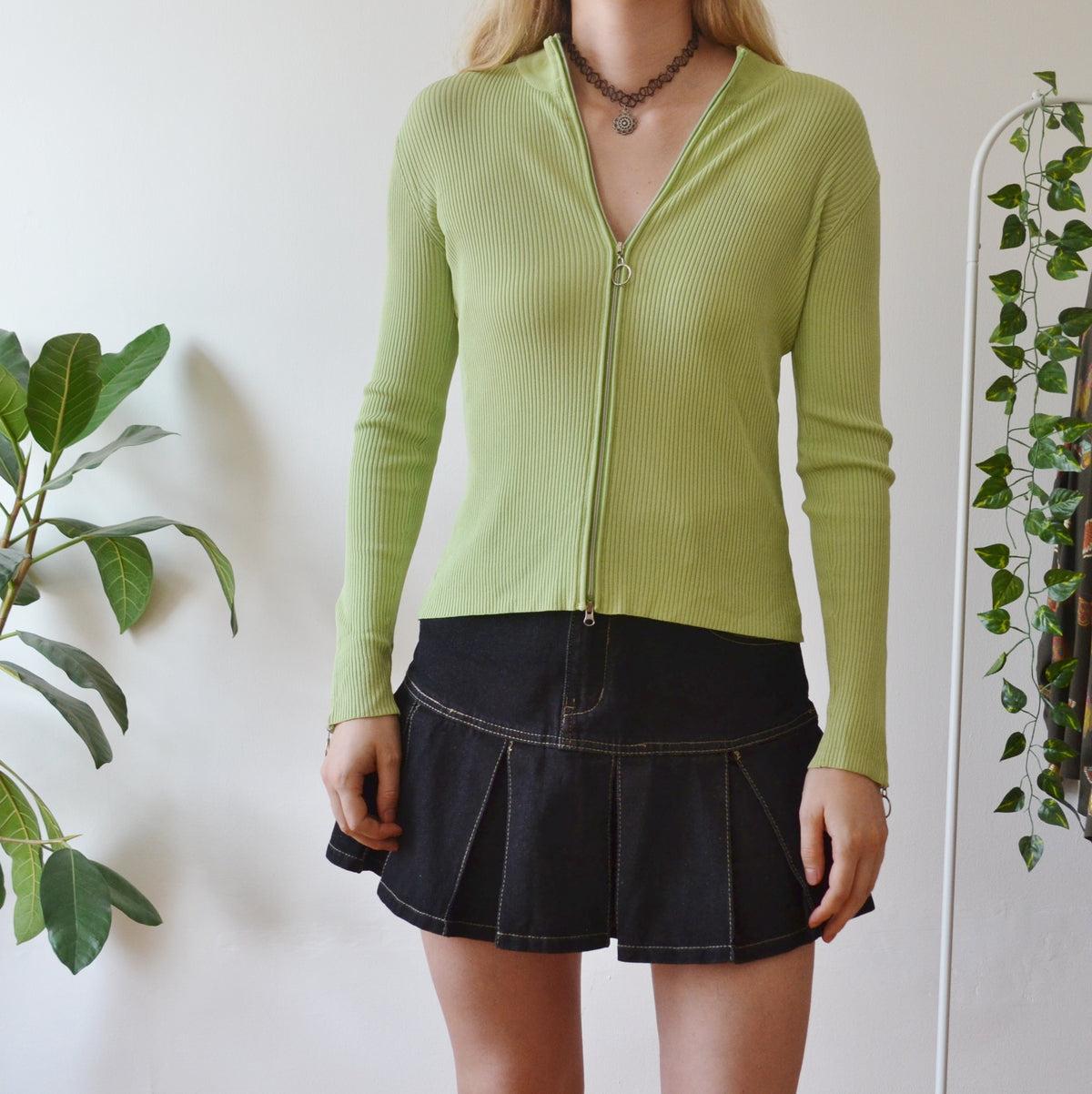 Vintage Green Zip Up Top M