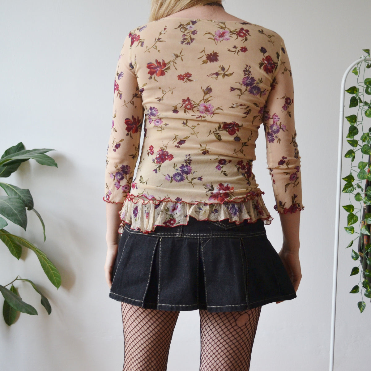 Vintage Floral Mesh Top S