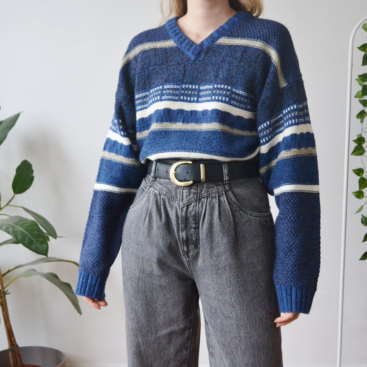 Vintage Blue V Neck Jumper L