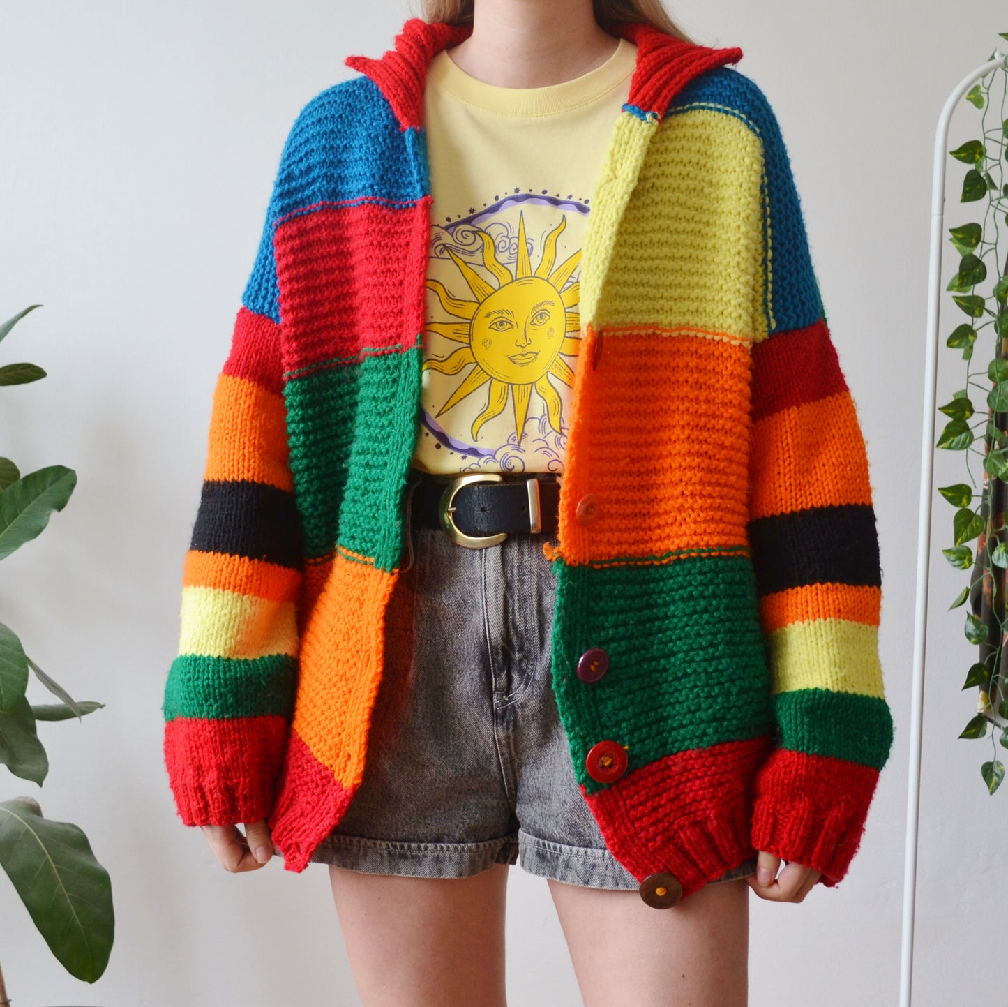Vintage Rainbow Stripe Cardigan XL
