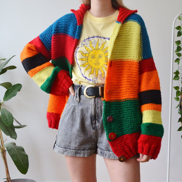 Vintage Rainbow Stripe Cardigan XL