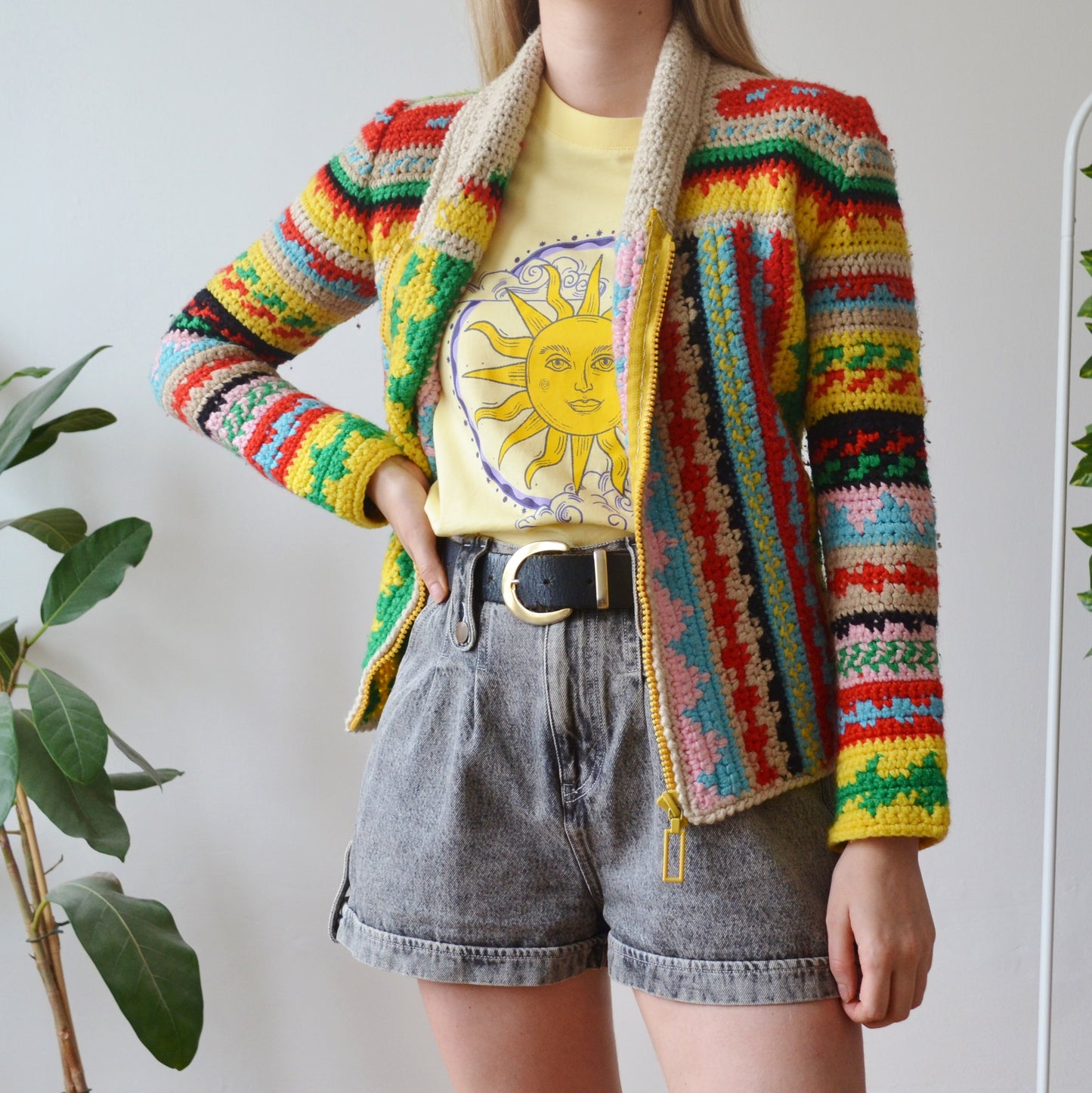Vintage Knitted Zip Up Cardigan