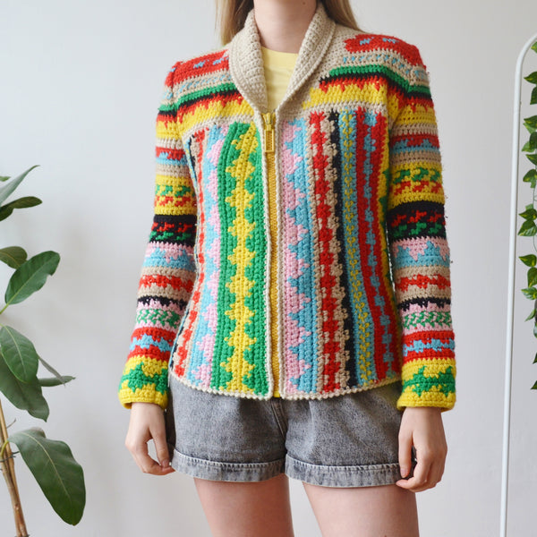 Vintage Knitted Zip Up Cardigan