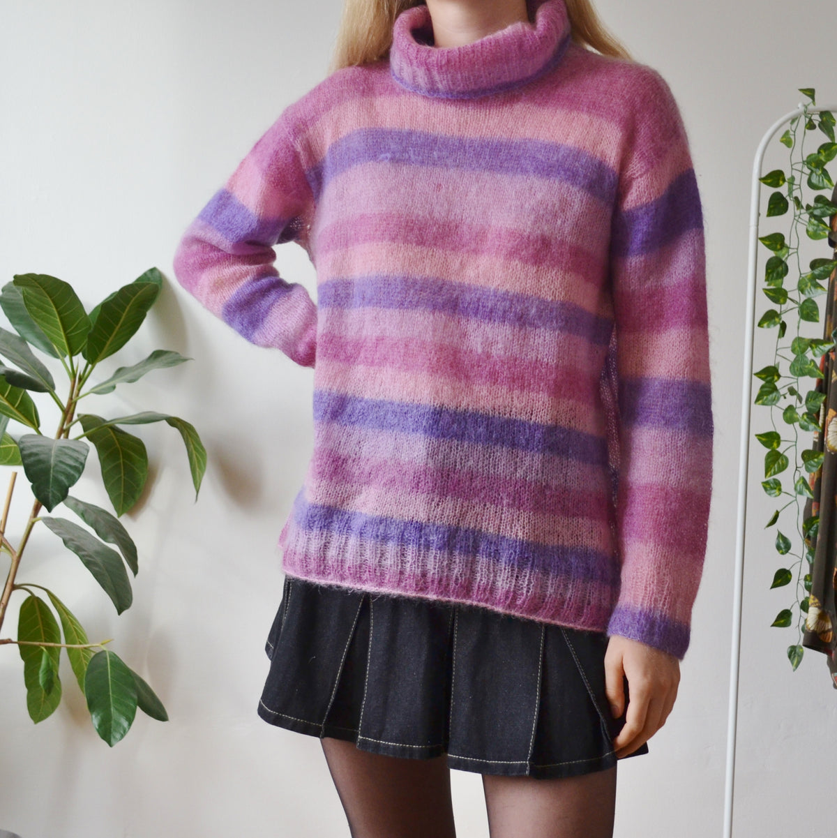 Vintage Pastel Stripe Roll Neck