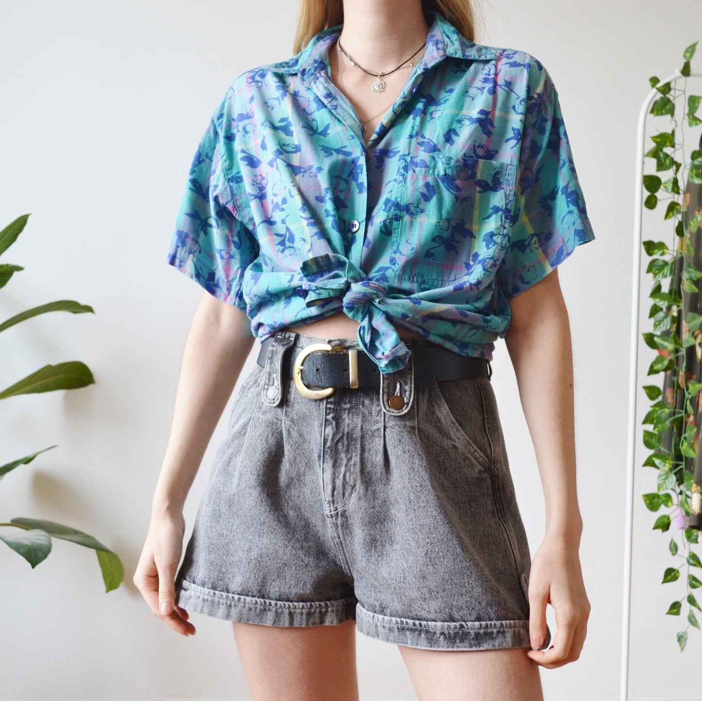 Floral plaid shirt M