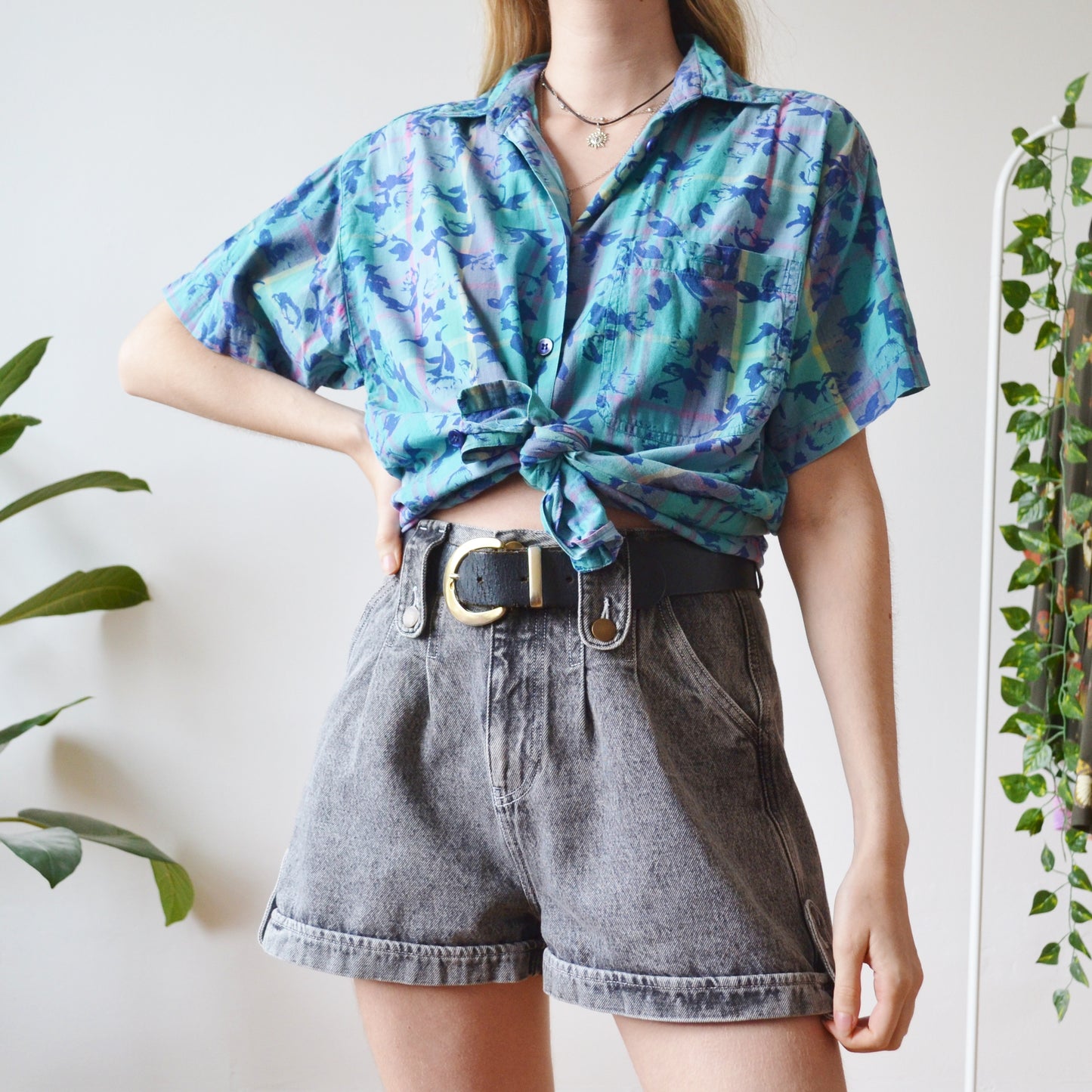 Floral plaid shirt M