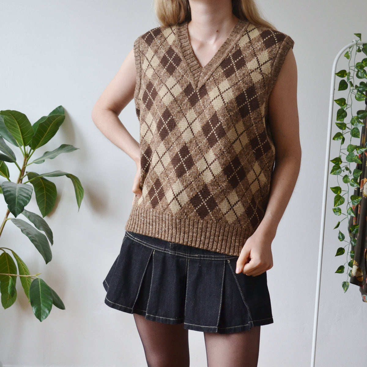 Vintage Argyle Vest M