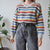 Vintage Stripe V Neck Jumper M