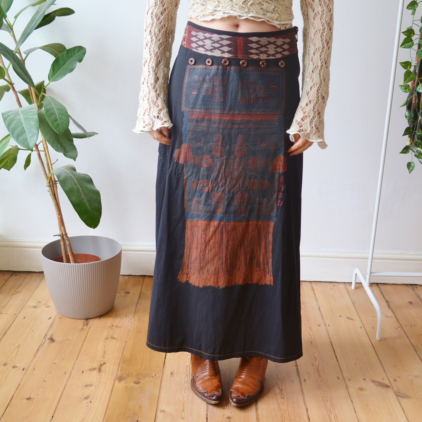 Vintage Boho Maxi Skirt L