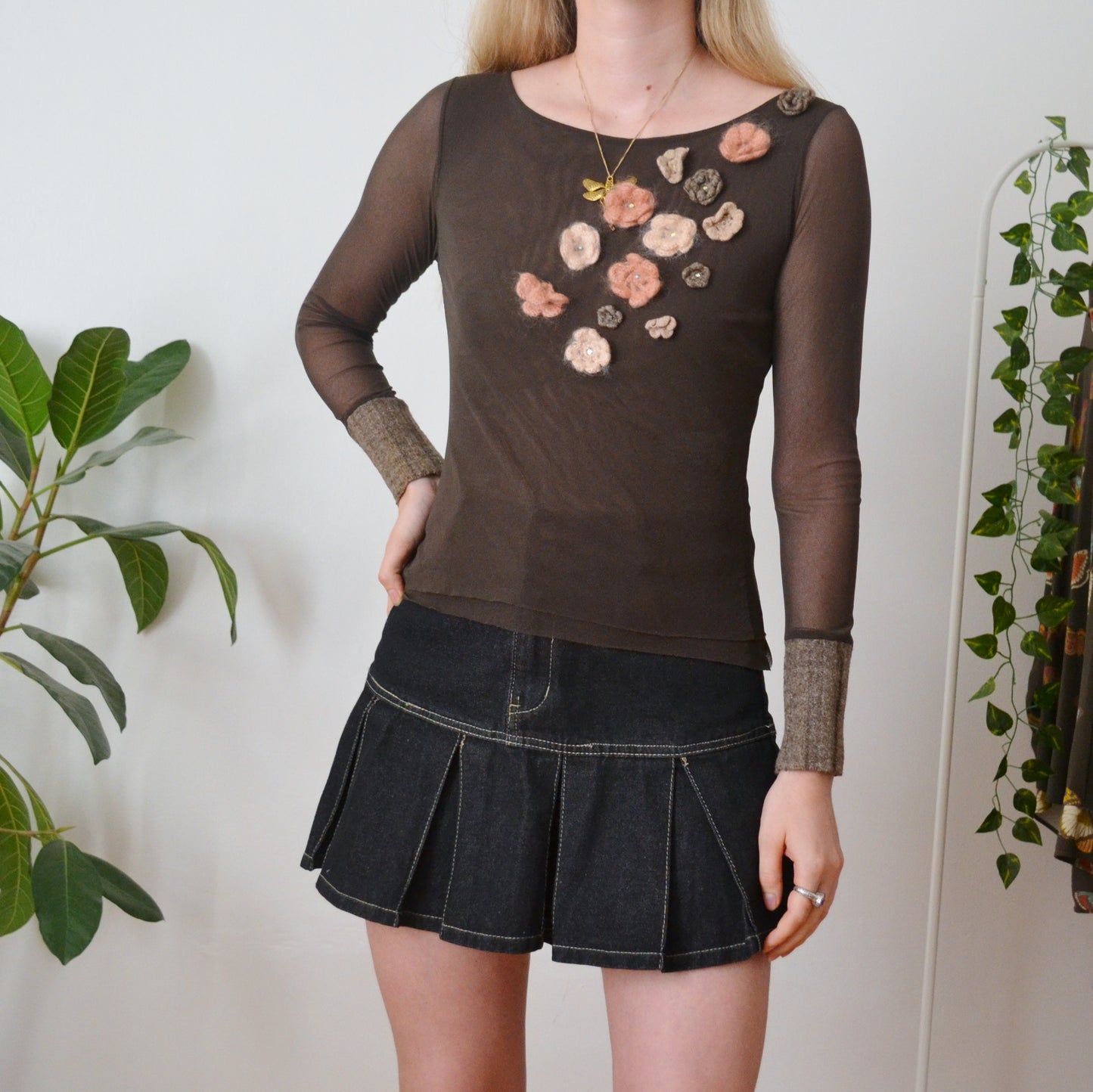 Vintage Flower Mesh Top S