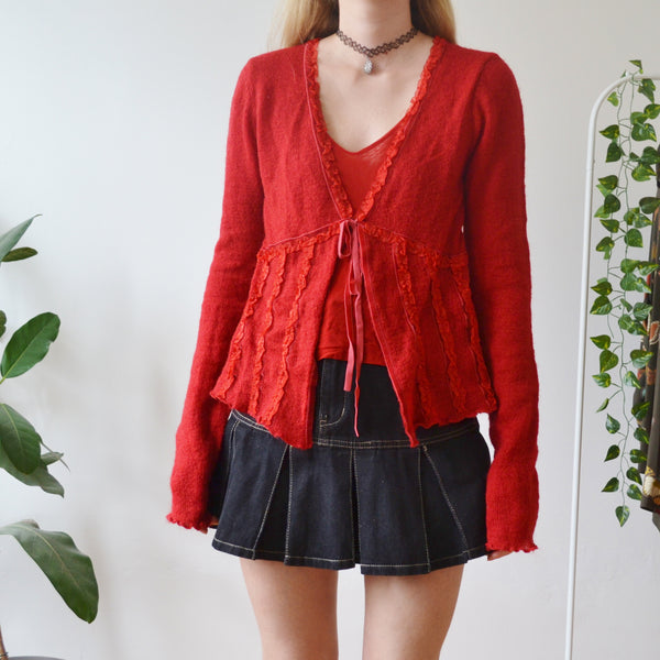 Vintage Red Cardigan Top M