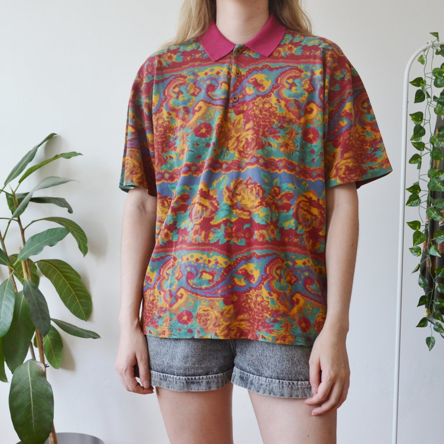 Vintage Floral Polo Top M