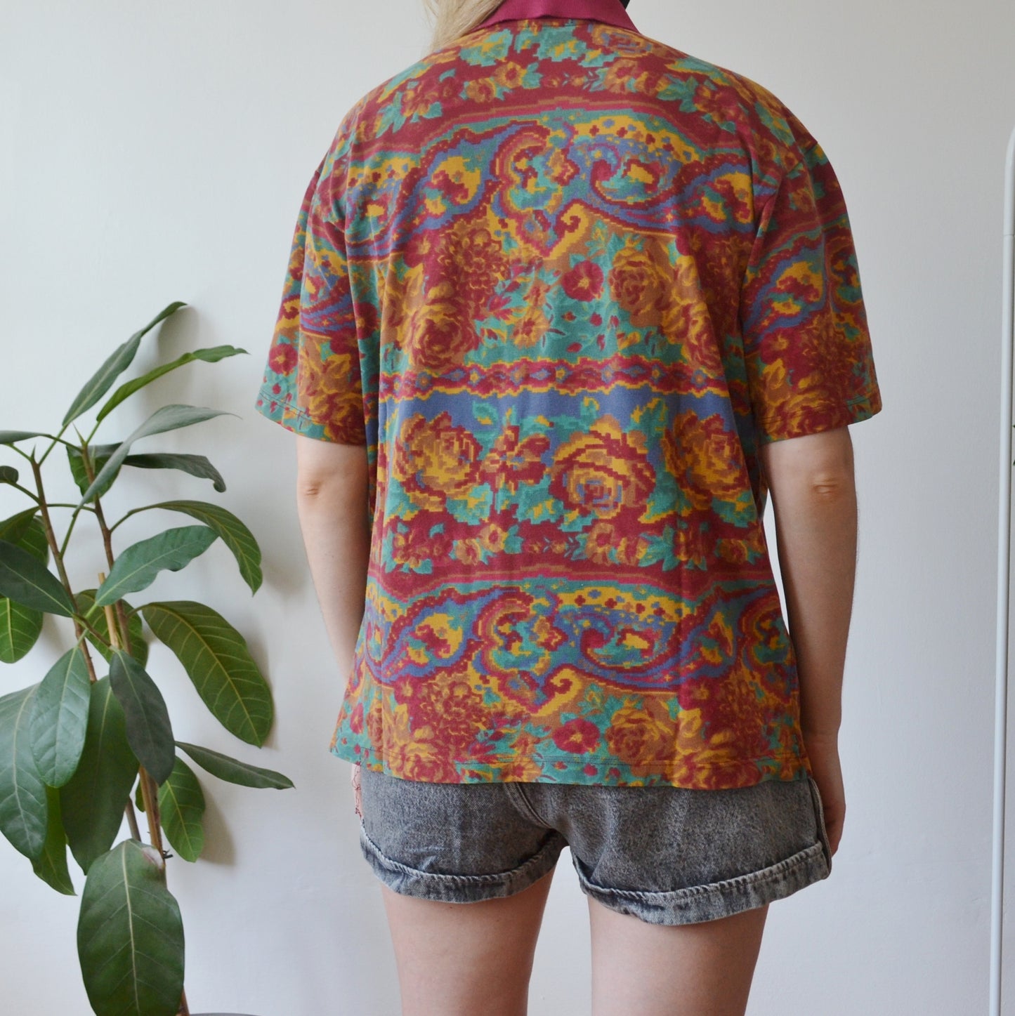 Vintage Floral Polo Top M