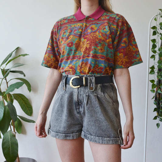 Vintage Floral Polo Top M