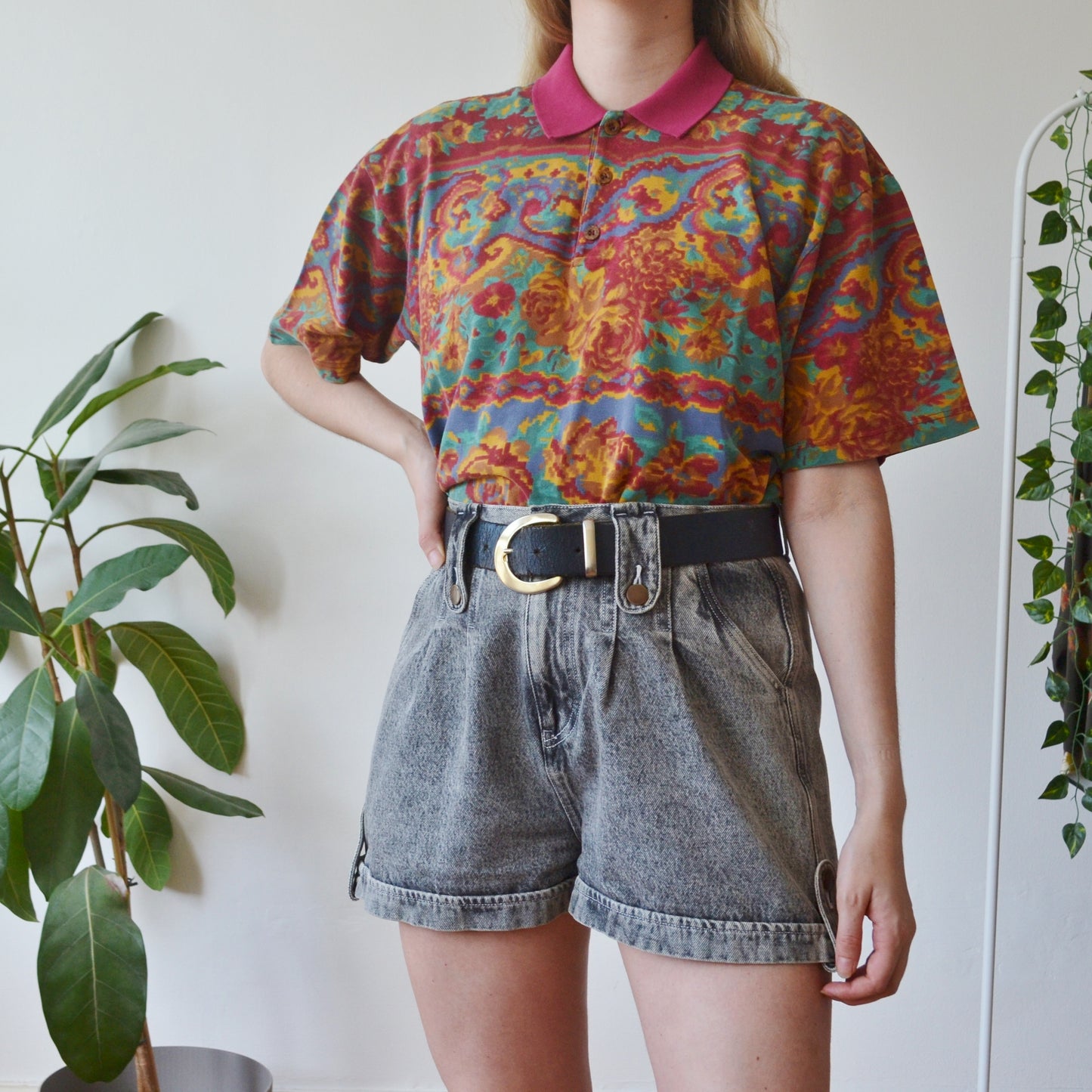 Vintage Floral Polo Top M