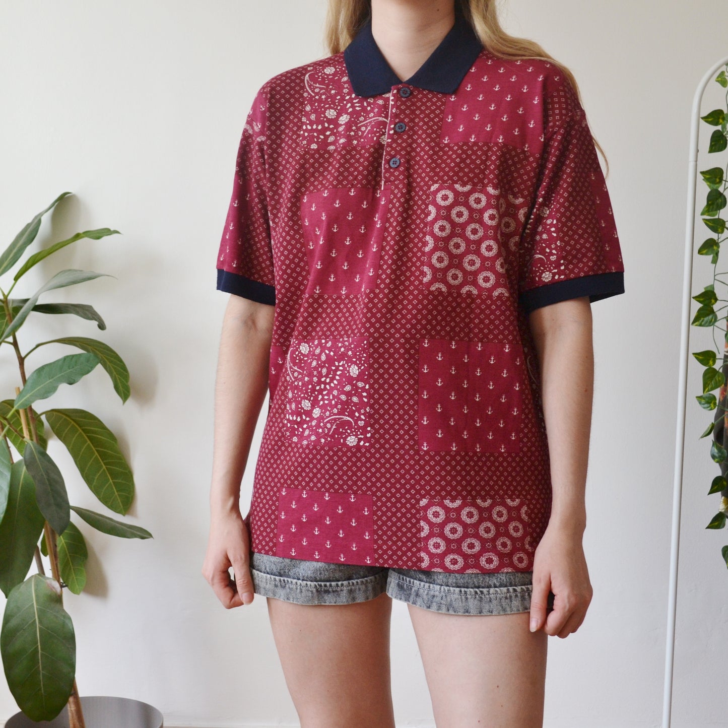 Vintage Patchwork Polo Top M