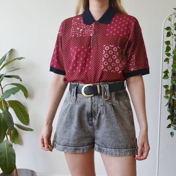 Vintage Patchwork Polo Top M