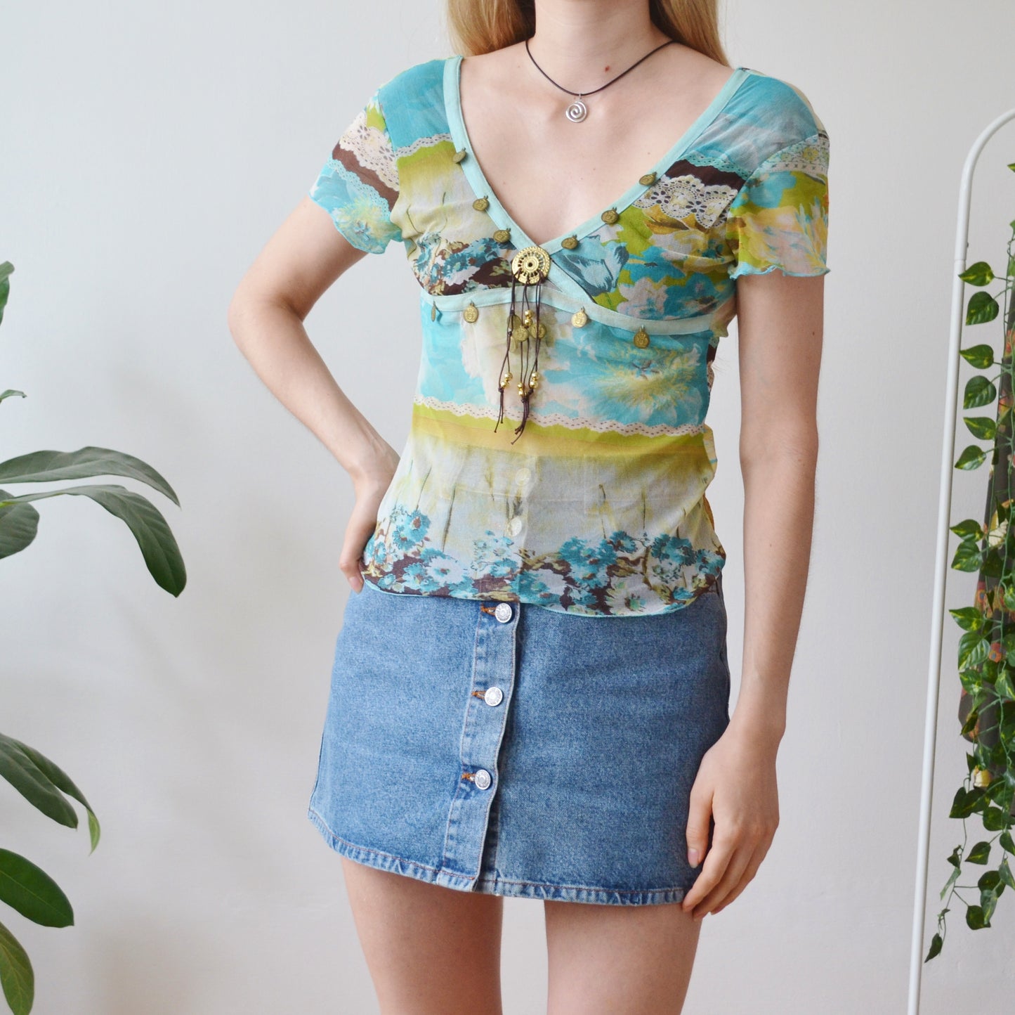Embellished mesh top