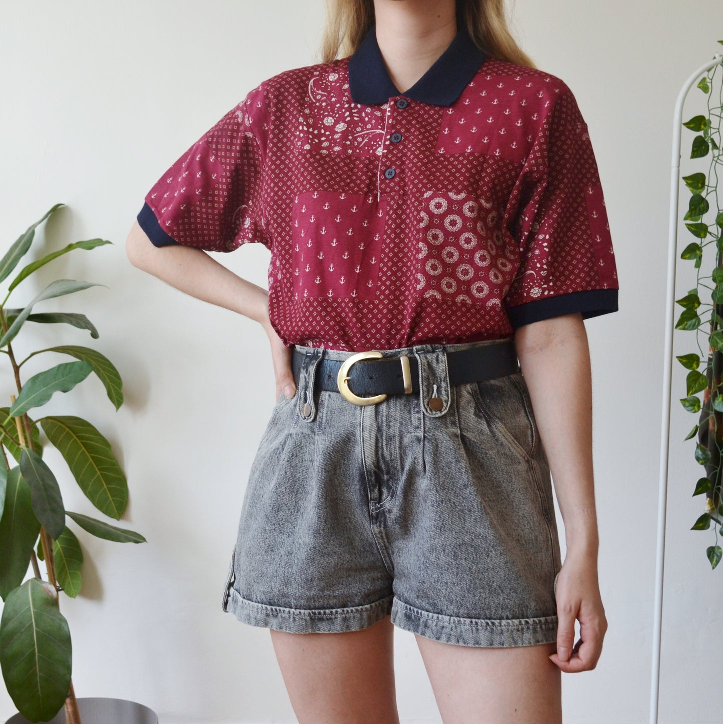 Vintage Patchwork Polo Top M