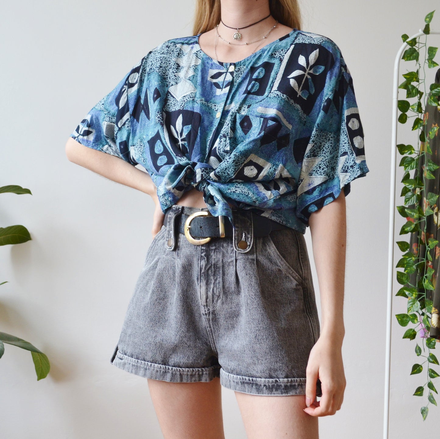 Blue abstract blouse L