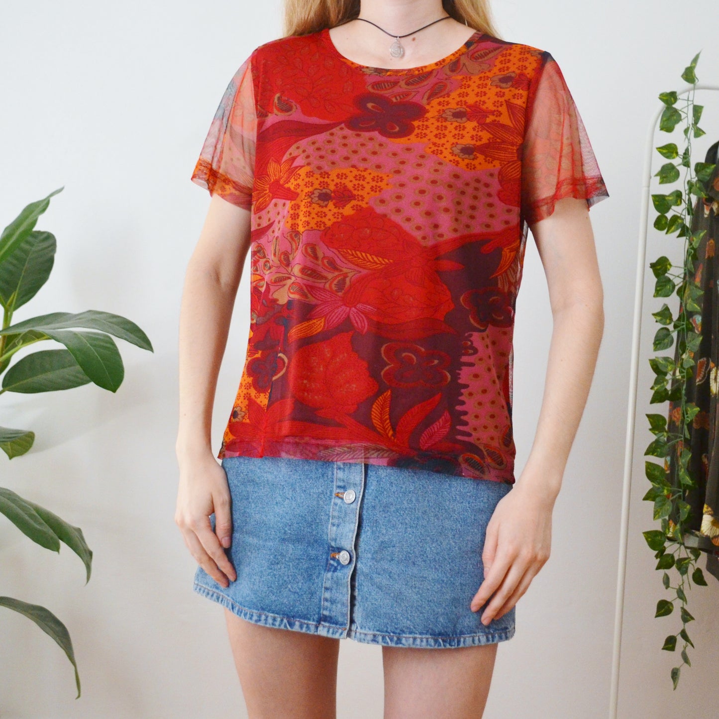 Floral mesh top XL