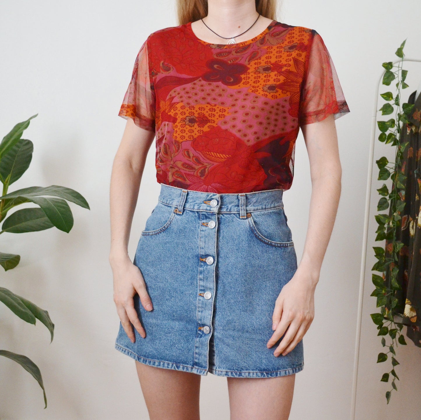 Floral mesh top XL