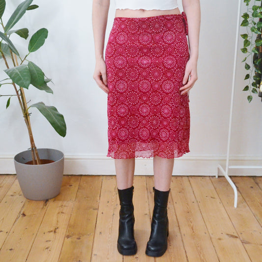 Vintage Red Midi Skirt L
