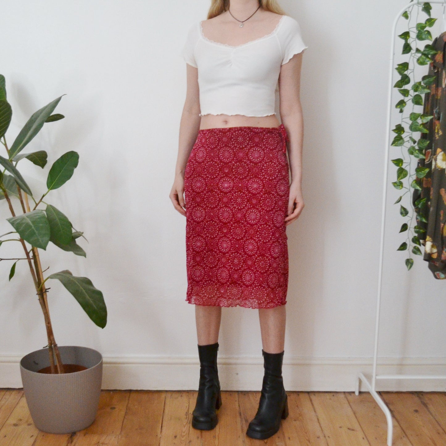 Vintage Red Midi Skirt L