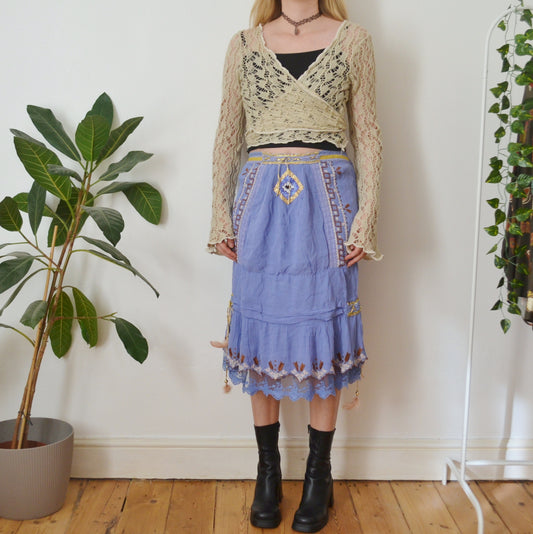 Vintage Blue Embroidered Skirt L