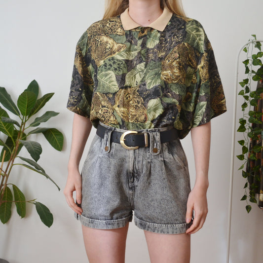 Vintage Silk Tiger Shirt L