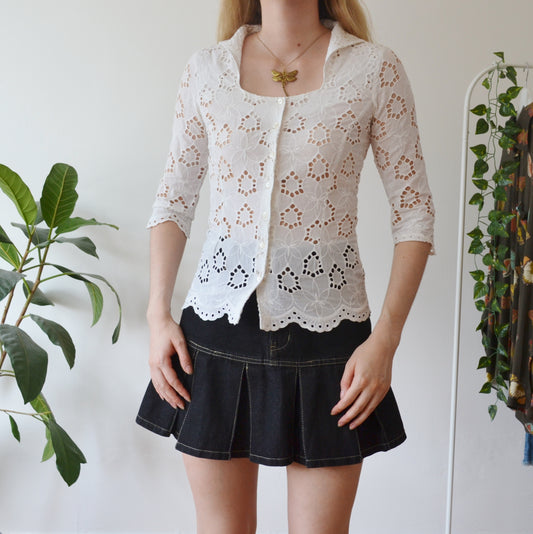 Vintage White Broderie Anglaise Blouse XS