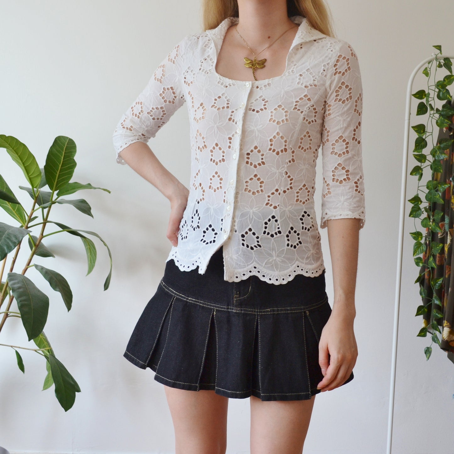 Vintage White Broderie Anglaise Blouse XS