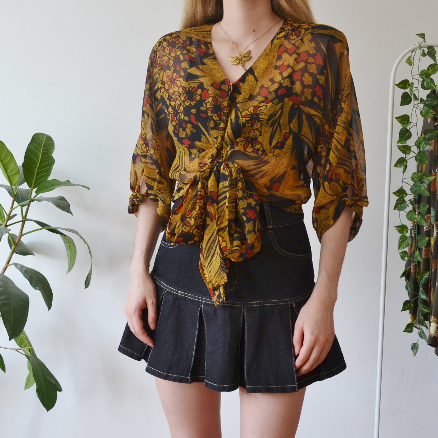 Vintage 80s Tie Up Blouse M
