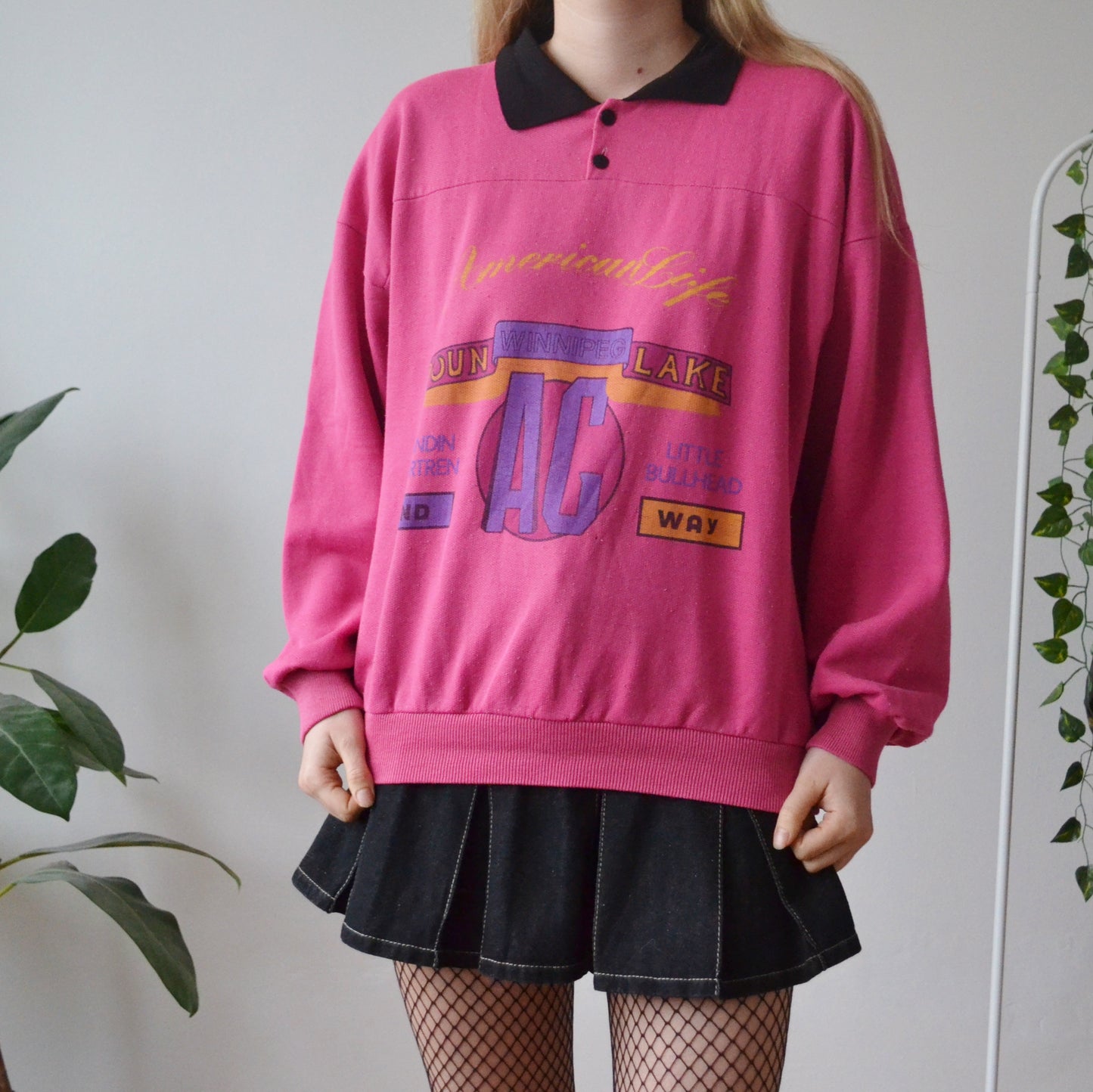 Vintage Pink Polo Sweatshirt L