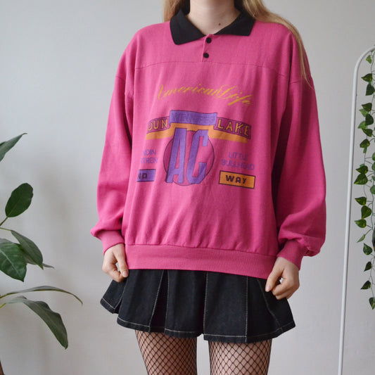 Vintage Pink Polo Sweatshirt L