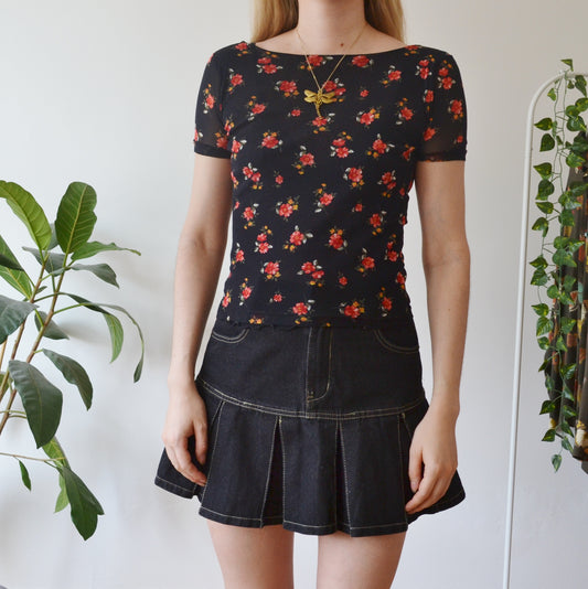Vintage Floral Mesh Top M