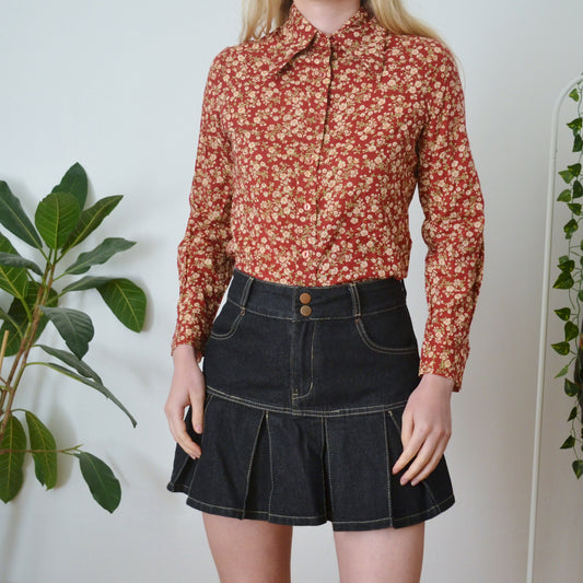 Vintage Floral Dagger Collar Blouse S