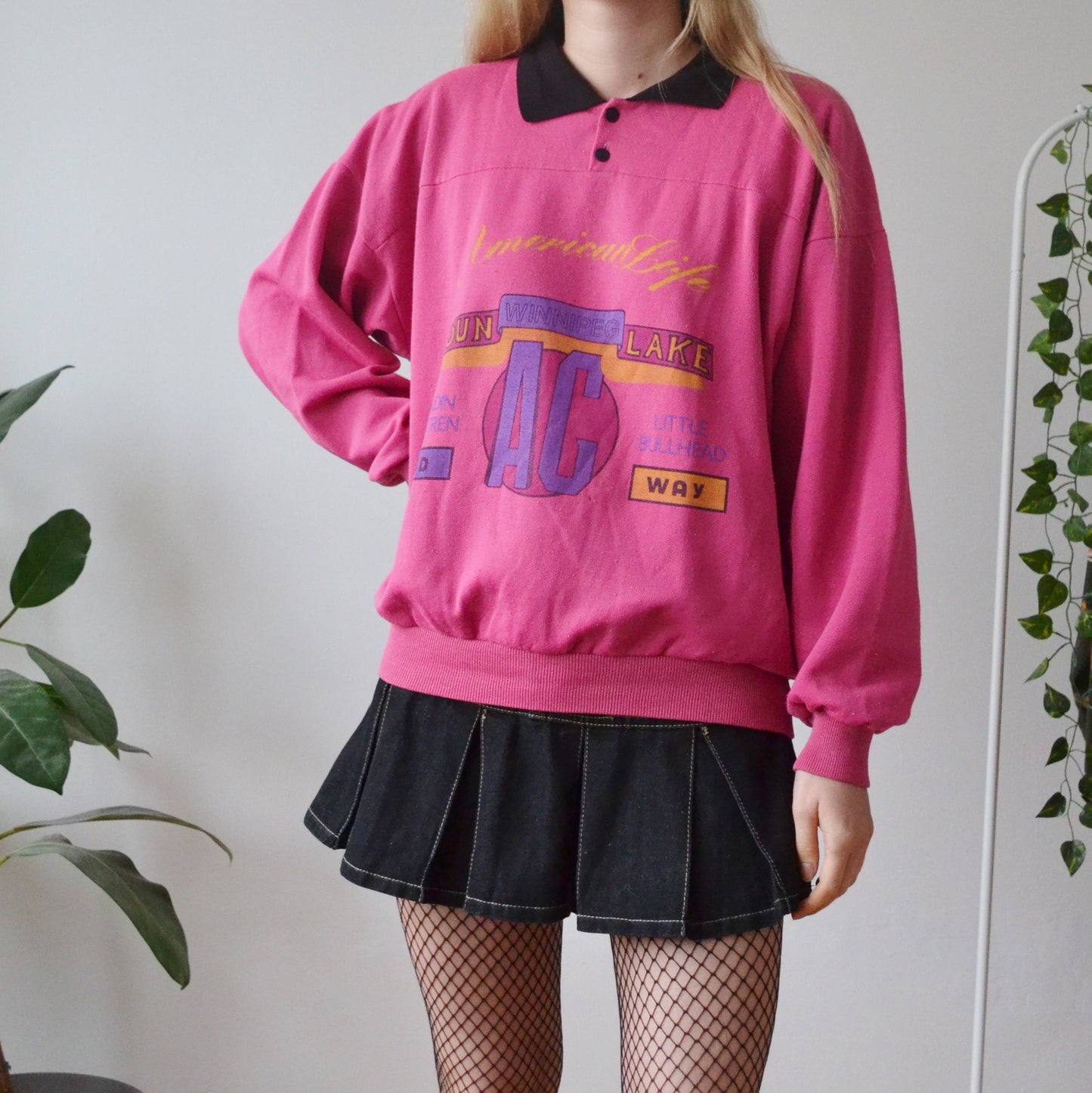 Vintage Pink Polo Sweatshirt L