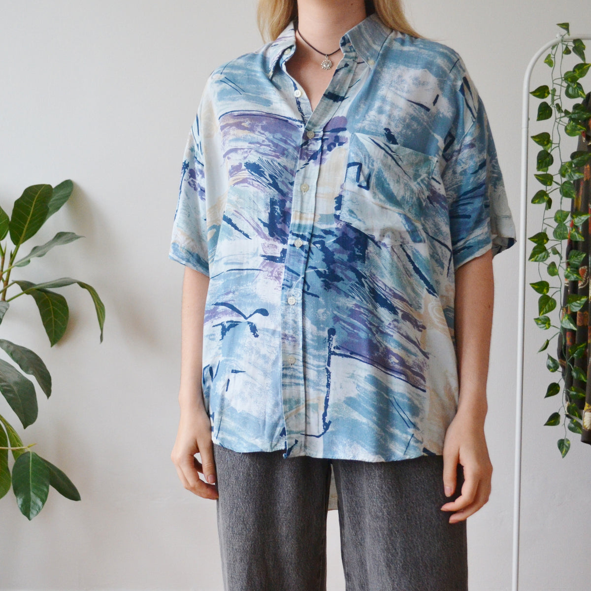 Vintage Blue Abstract Shirt L