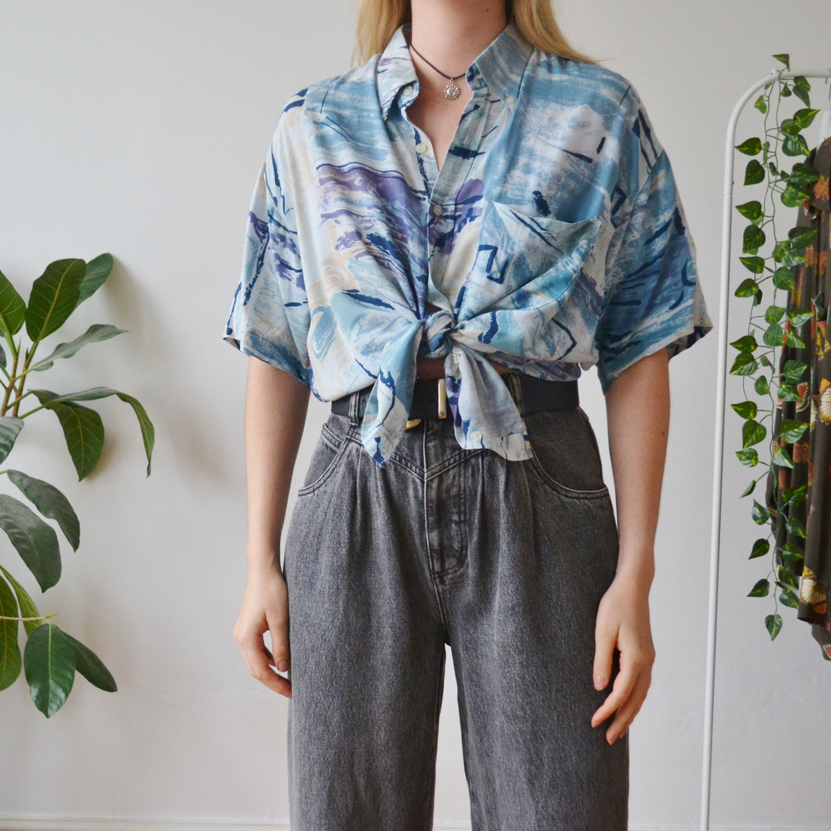 Vintage Blue Abstract Shirt L