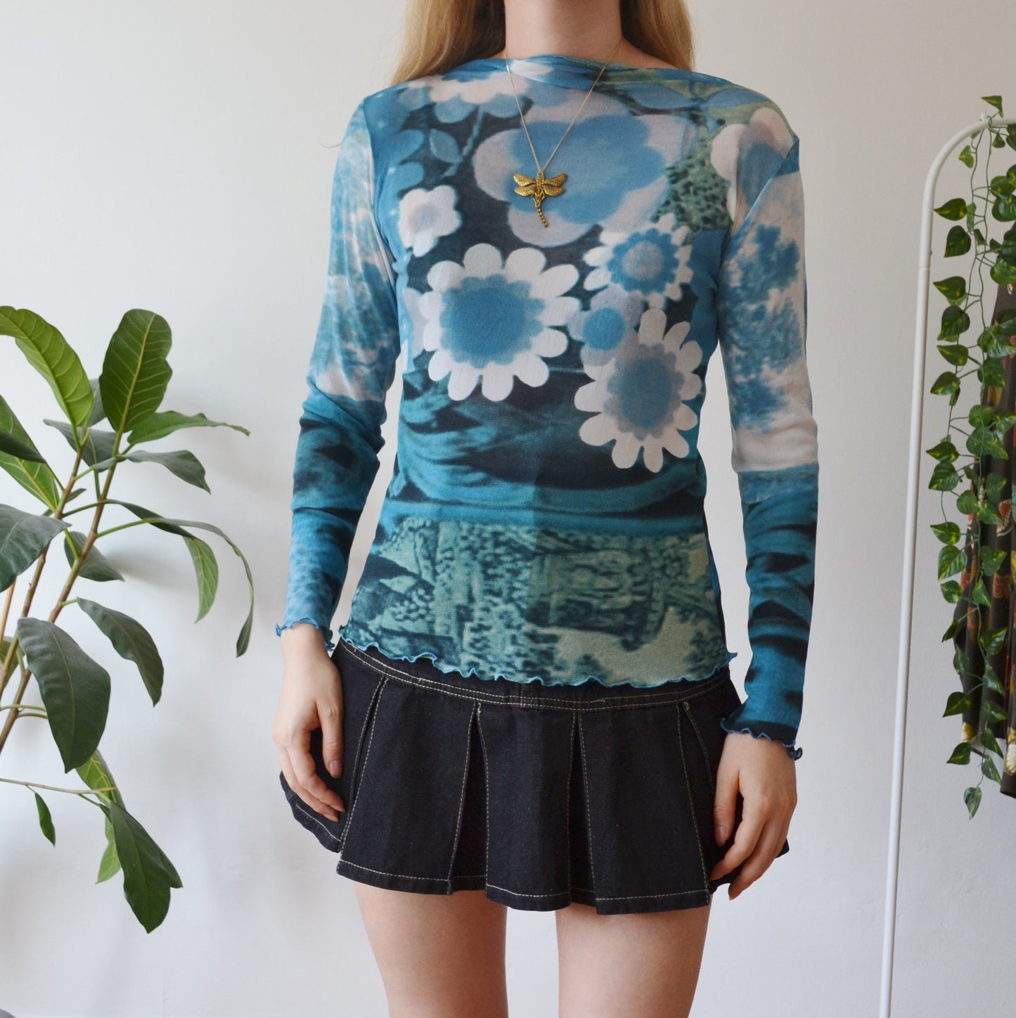 Vintage Flower Mesh Top XL