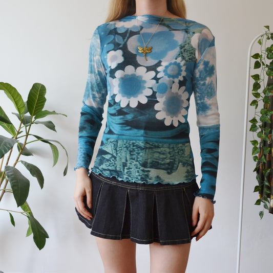 Vintage Flower Mesh Top XL