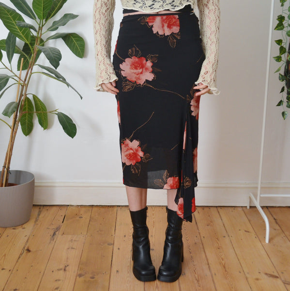 Vintage Floral Midi Skirt S