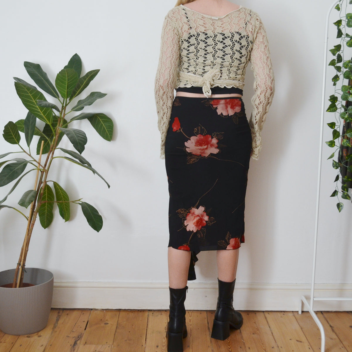 Vintage Floral Midi Skirt S