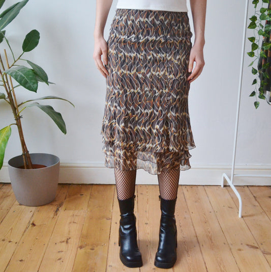 Vintage Patterned Midi Skirt M