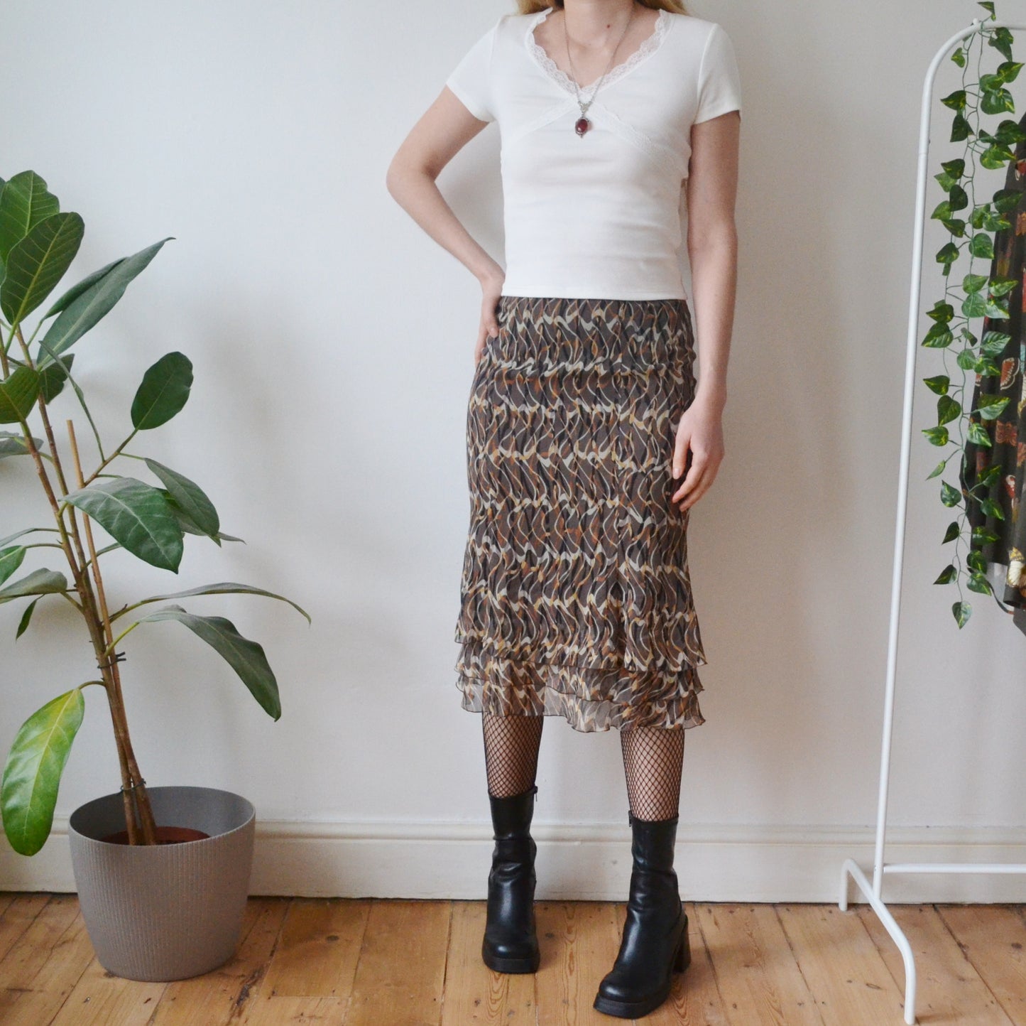 Vintage Patterned Midi Skirt M