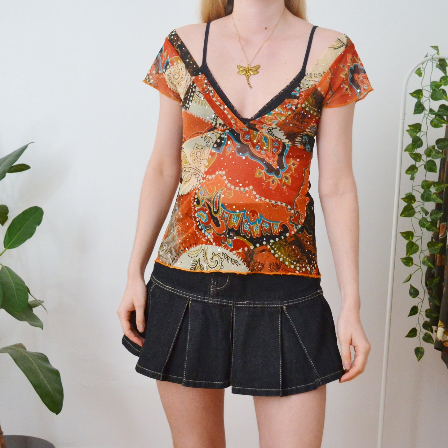 Vintage Sequin Mesh Top M