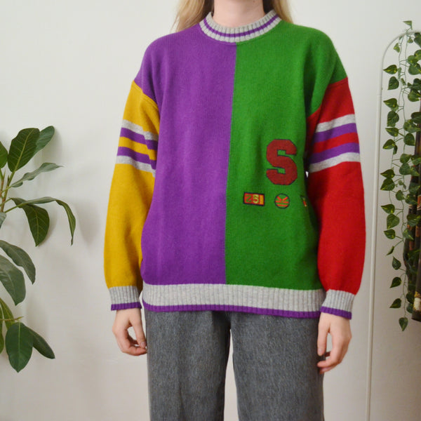 Vintage Colour Block Jumper M