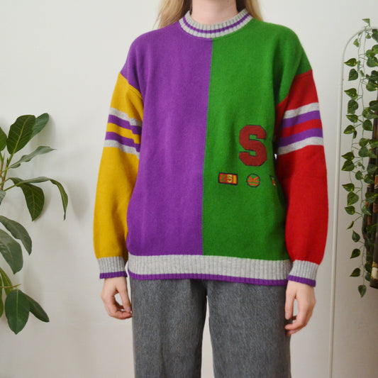 Vintage Colour Block Jumper M